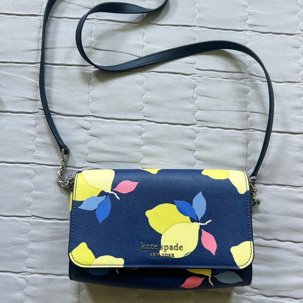 Kate Spade Blue and Yellow Crossbody Bag Lemon Design NWOT